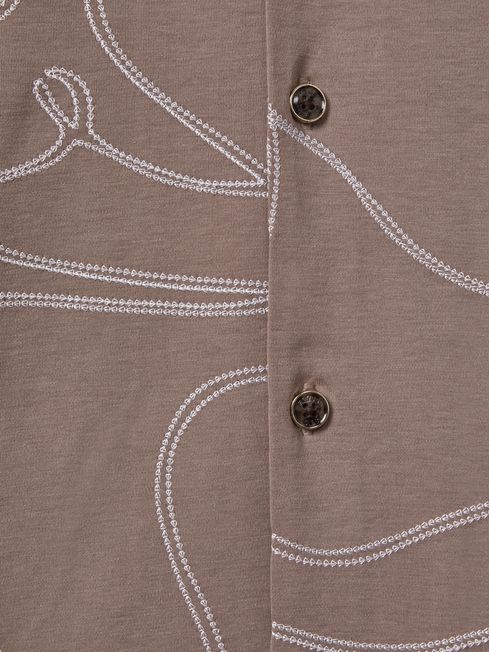Cotton Jersey Embroidered Shirt in Taupe
