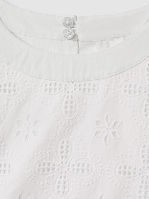 Reiss Ivory Nella Senior Cotton Broderie Lace Bow Back Top