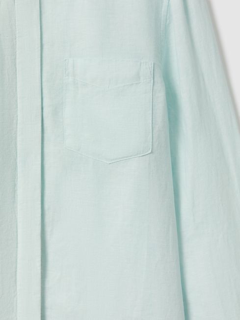 Belle Aqua 100% Linen Button-Through Shirt