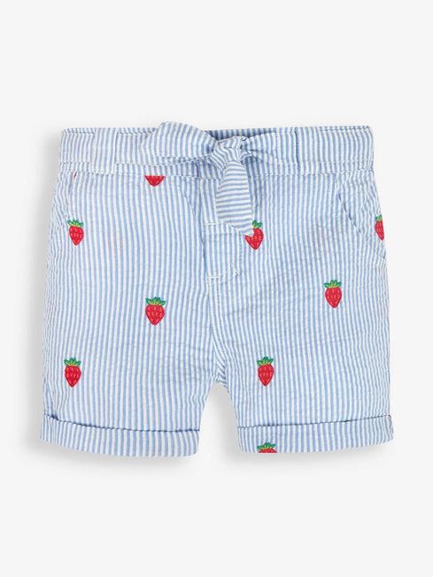 JoJo Maman Bébé Blue Strawberry Embroidered Seersucker Shorts