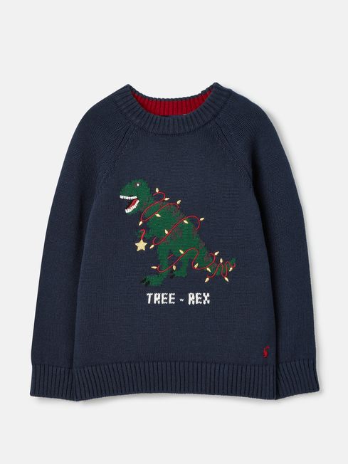 Joules The Cracking Knit Navy Blue Festive Knitted Jumper