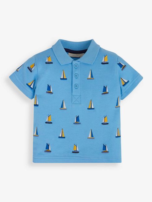 JoJo Maman Bébé Blue Boat Embroidered Polo Shirt