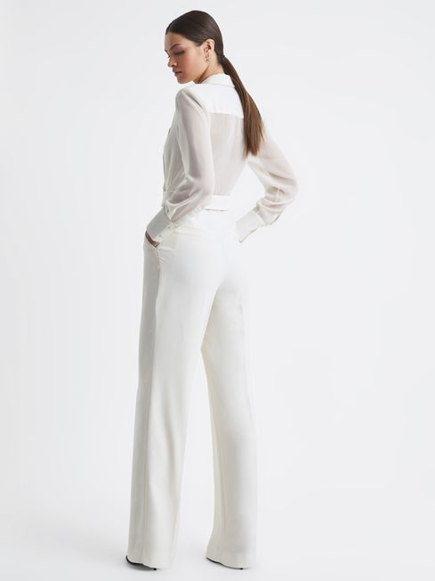 Sheer Belted Double Breasted Jumpsuit in Ivory