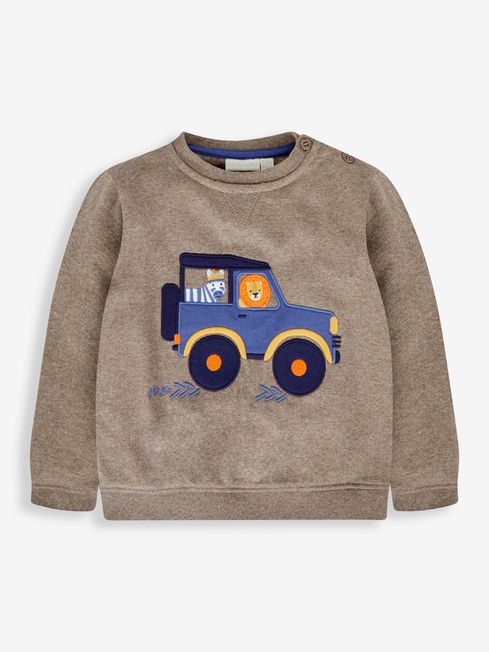JoJo Maman Bébé Mocha Brown Safari Jeep Boys' Appliqué Sweatshirt