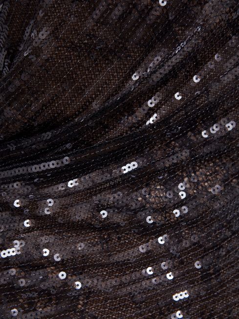Halston Sequin One-Shoulder Mini Dress in Black