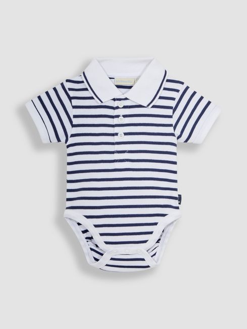 JoJo Maman Bébé White Navy Stripe Stripe Short Sleeve Polo Shirt Body
