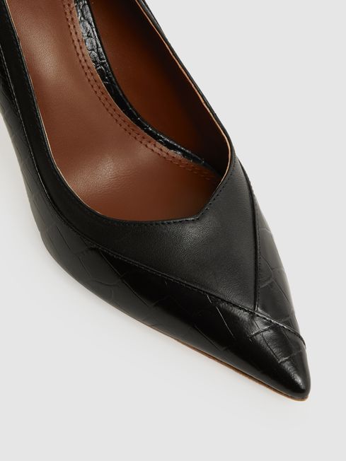 Leather Contrast Court Shoes in Black