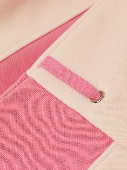 Senior Colourblock Cotton Drawstring Dress in Pink