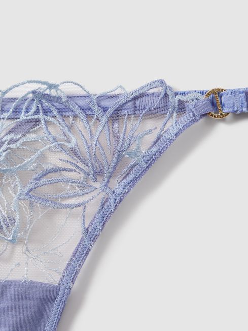 Bluebella Sheer Embroidered Thong in Hydrangea Blue