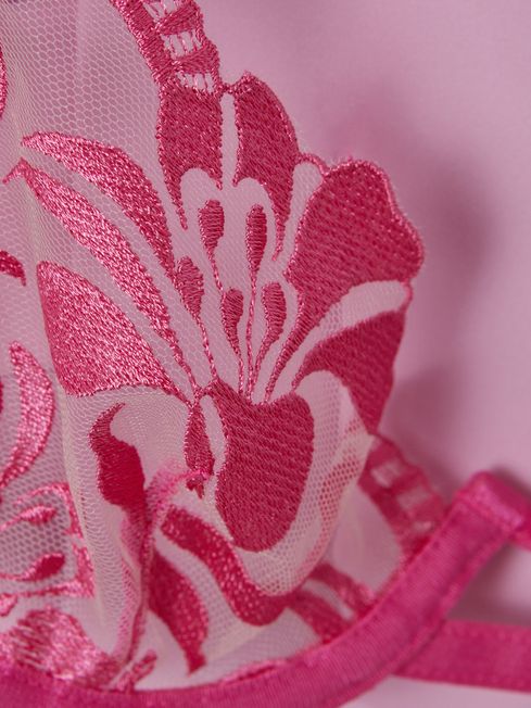 Bluebella Mesh Embroidered Bra in Fuchsia Pink