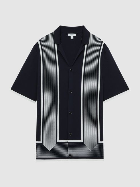 Striped Cuban Collar Shirt in Navy White