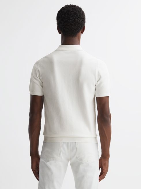 Knitted Half-Zip Polo T-Shirt in White