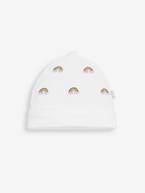 JoJo Maman Bébé White Rainbow Embroidered Hat
