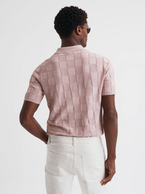 Cotton Press-Stud Polo T-Shirt in Soft Pink