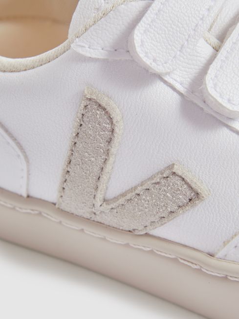 Veja Small V-10 Suede Velcro Trainers in White/Natural