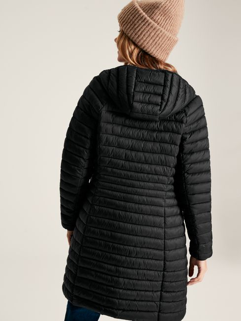 Joules Bramley Black Showerproof Long Packable Padded Coat