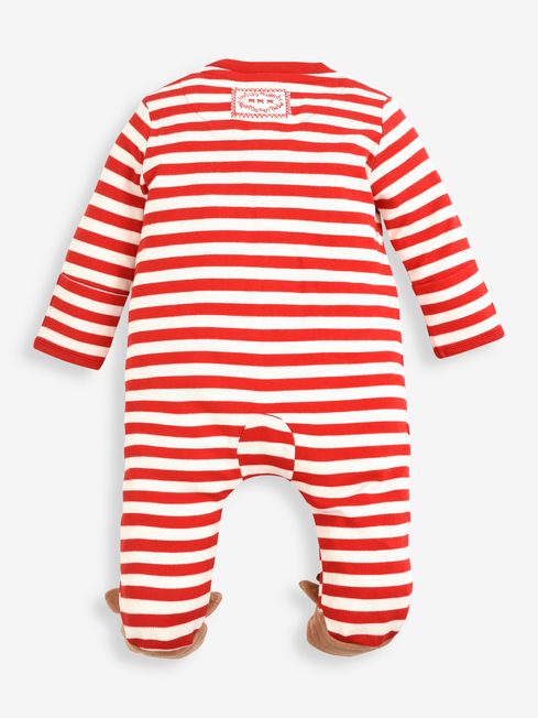 JoJo Maman B b Red Stripe Reindeer Appliqu Cotton Baby Sleepsuit