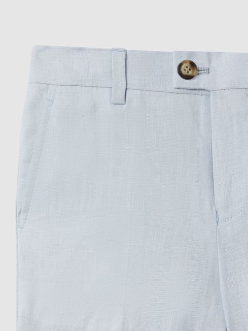 Junior Slim Fit Linen Adjustable Shorts in Soft Blue