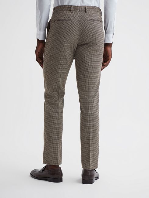 Slim Fit Puppytooth Trousers in Brown