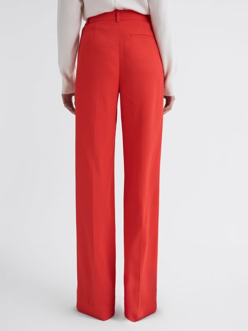 Wide Leg Mid Rise Trousers in Coral