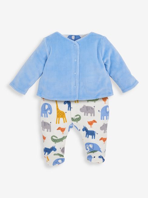 JoJo Maman Bébé Safari 2-Piece Blue Sleepsuit & Velour Jacket Set