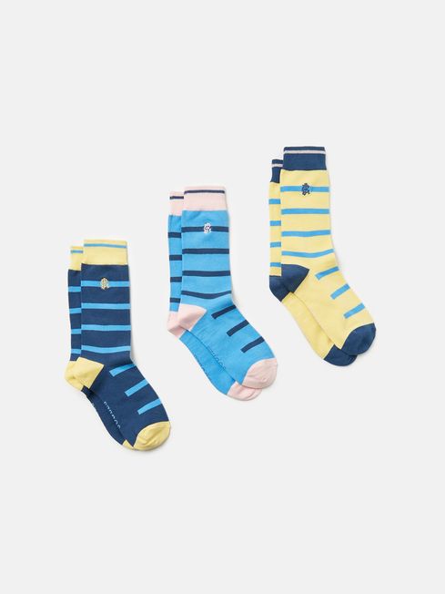 Joules Striking Yellow/Blue Pack of Three Socks