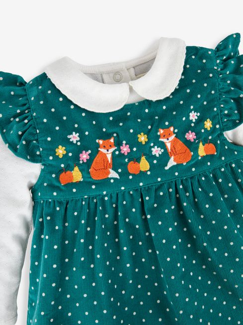 Green Fox Fruit 2 Piece Embroidered Cord Baby Dress Body Set