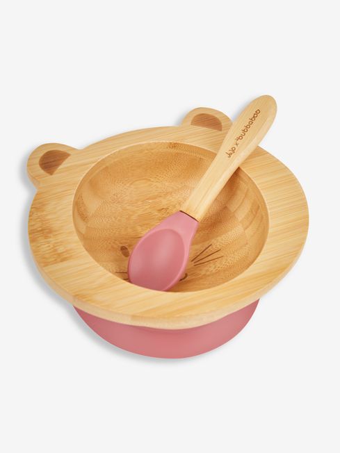 Bubbaboo Pink Bamboo Suction Bowl & Spoon Set
