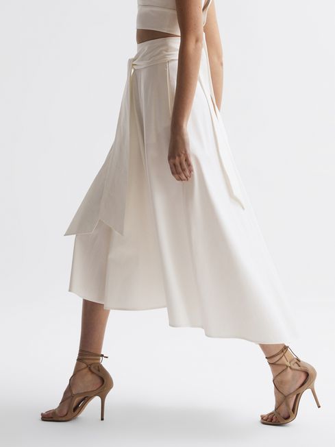 Reiss White Rebecca Fitted High Rise Midi Skirt