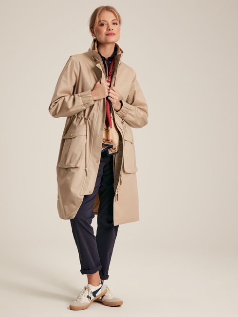 Joules Harpsden Beige Waterproof Long Raincoat with Hood