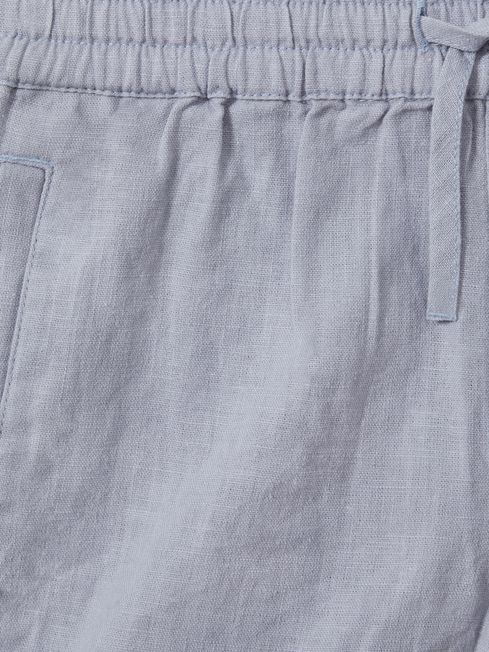 Senior Linen Drawstring Shorts in Soft Blue
