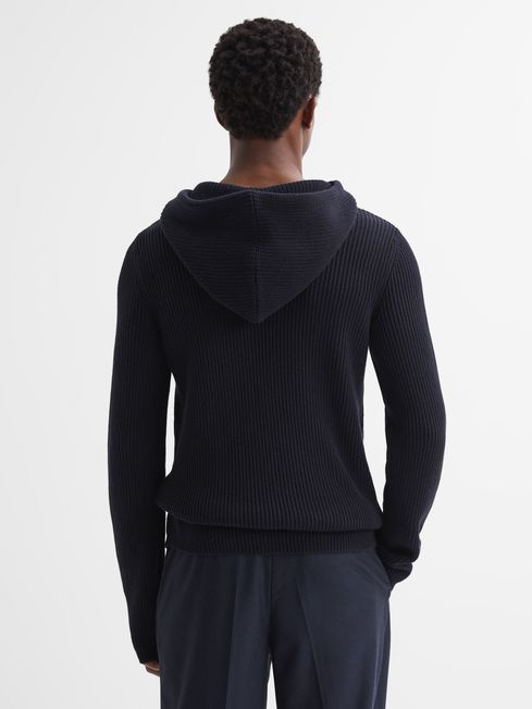 Paige Cotton Cable Knitted Hoodie in Navy Depths