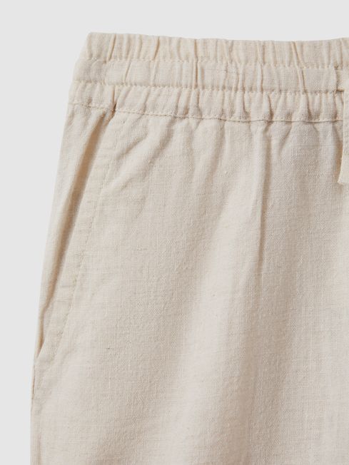 Junior Linen Drawstring Tapered Trousers in Stone