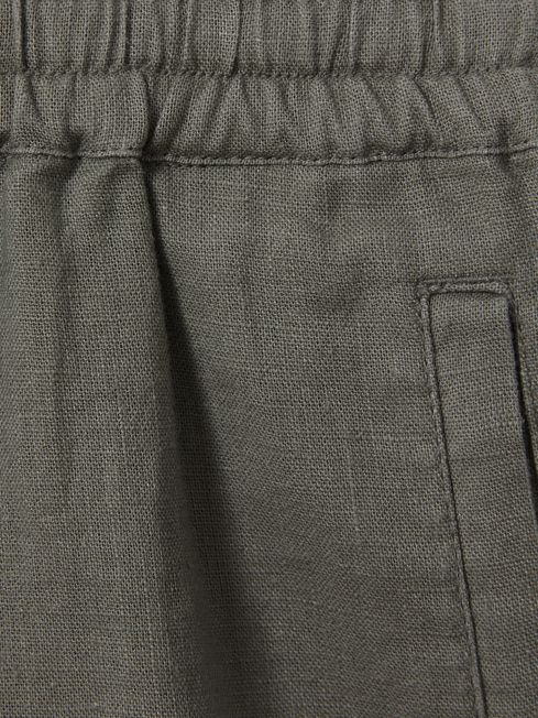 Junior Linen Drawstring Shorts in Khaki