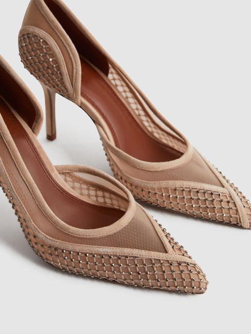 Embellished Mesh Court Shoes in Nude