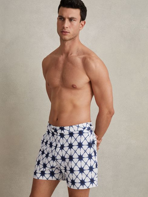 Reiss White/Blue California Printed Swim Shorts