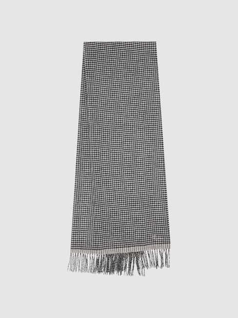 Reiss Black/White Victoria Wool Blend Dogtooth Embroidered Scarf