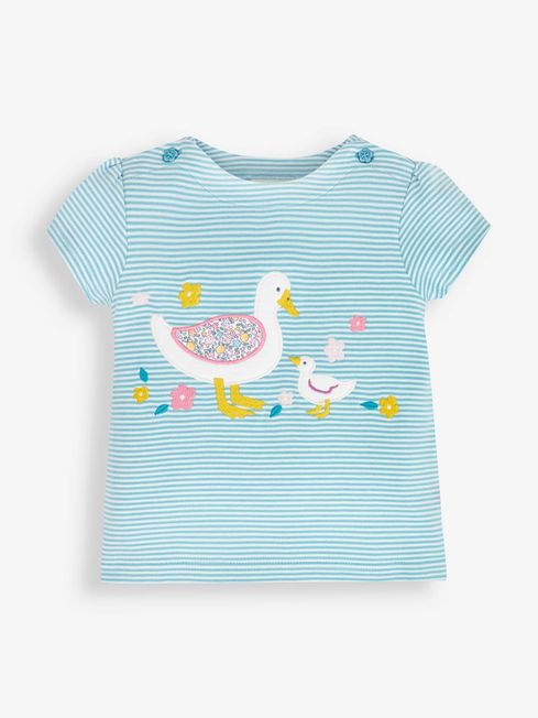 JoJo Maman Bébé Duck Egg Stripe Duck Appliqué T-Shirt