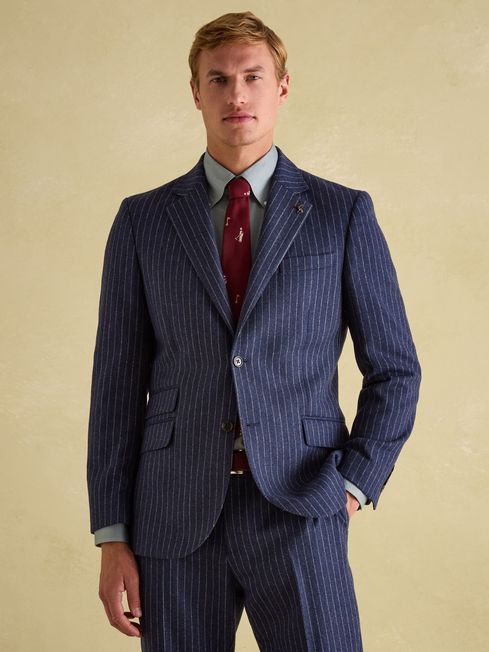 Navy Slim Fit Herringbone Suit Jacket Joules
