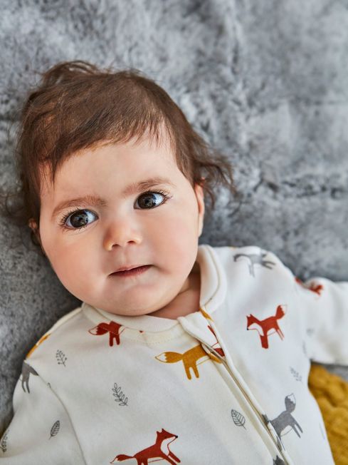 Buy JoJo Maman B b Fox Print Zip Baby Sleepsuit from the JoJo