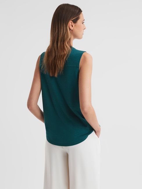 Sleeveless Press-Stud Blouse in Teal