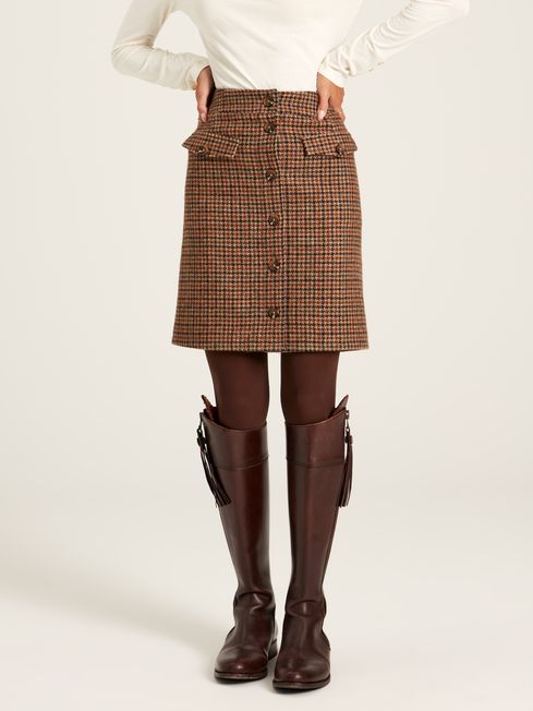 Joules Avery Check Knee Length Tweed Skirt