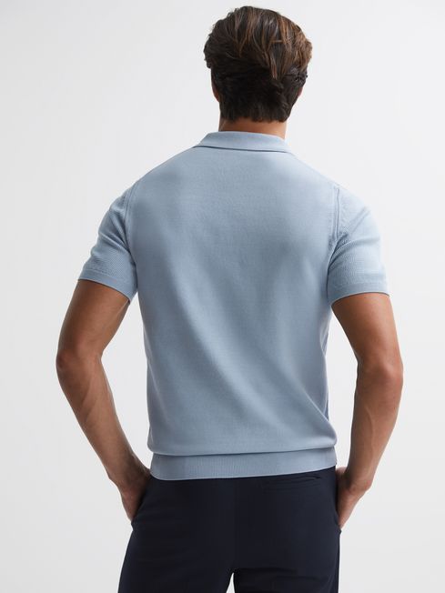 Knitted Half-Zip Polo T-Shirt in Soft Blue