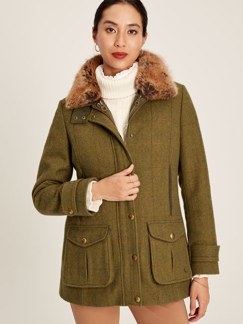 Joules field coat green check online