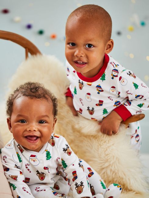 JoJo Maman B b White Fun Christmas Print Jersey Pyjamas