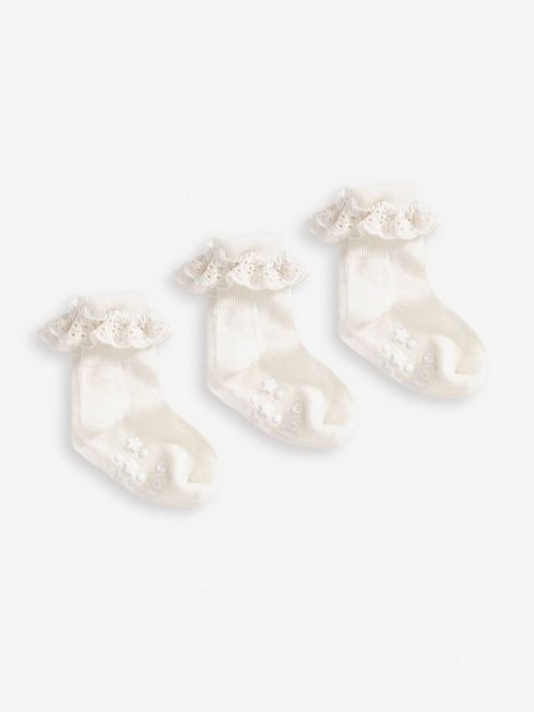 JoJo Maman Bébé Cream 3-Pack Frilly Socks