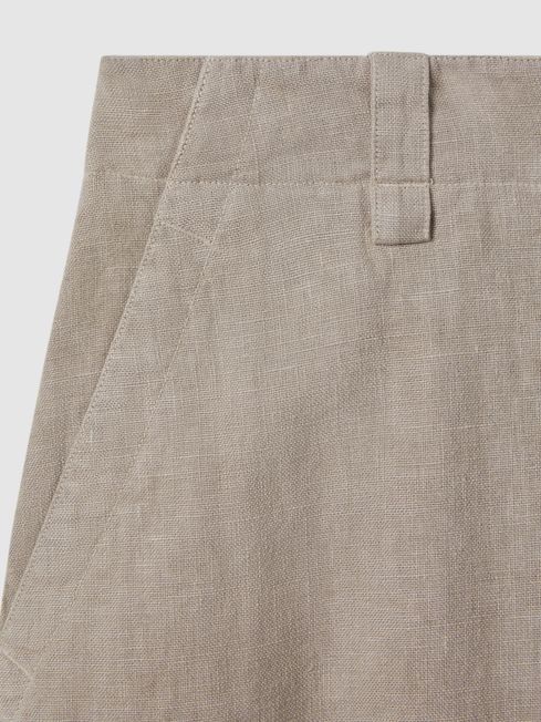 Linen Wide Leg Garment Dyed Trousers in Light Khaki