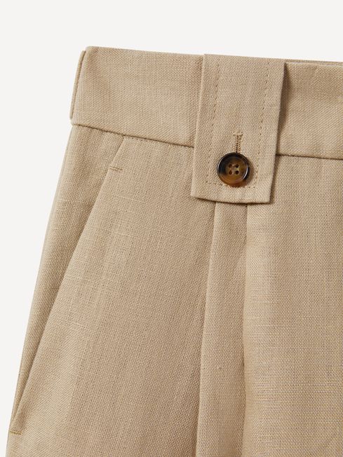 Linen Front Pleat Trousers in Light Khaki