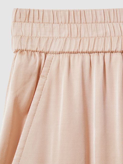 Satin Elasticated Waist Wide Leg Trousers in Champagne
