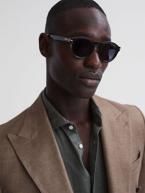 Round tortoiseshell store sunglasses mens